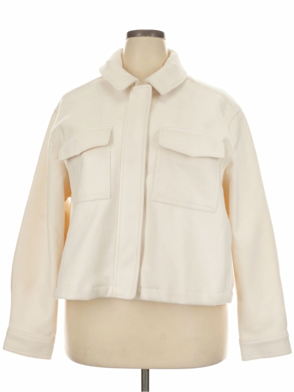 NWOT Old Navy 2X Cream Ivory Cropped Jacket Coat Pocket Flaps Quiet Luxury